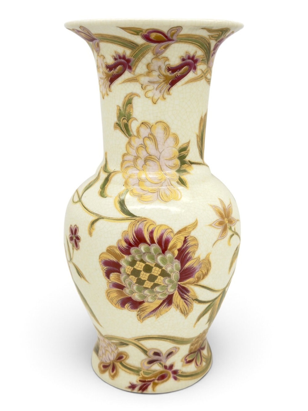 Vintage Chinoiserie Vase Floral Crackle Glaze Decorative Gold Antique Replica